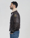 Dark Brown Leather and Shearling Bomber Jacket - Dante | Leather Trend