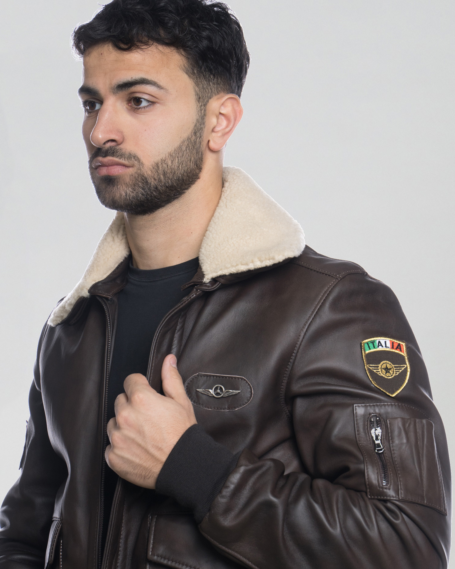 Giubbotto Aviatore Bomber Uomo In Pelle Di Pecora - Con Cappuccio E Pelliccia - Colori Marrone, Nero, Grigio