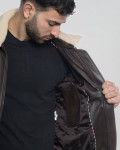 Men's leather jacket mod. Pilot with Emblem bomber in genuine dark brown nabuck leather 100% made in Italy