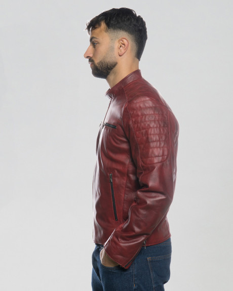 Men's Bordeaux Leather Biker Jacket – U05 | Leather Trend 2