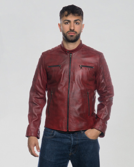 Men's Bordeaux Leather Biker Jacket – U05 | Leather Trend