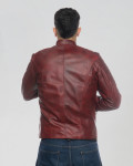 Men's Bordeaux Leather Biker Jacket – U05 | Leather Trend