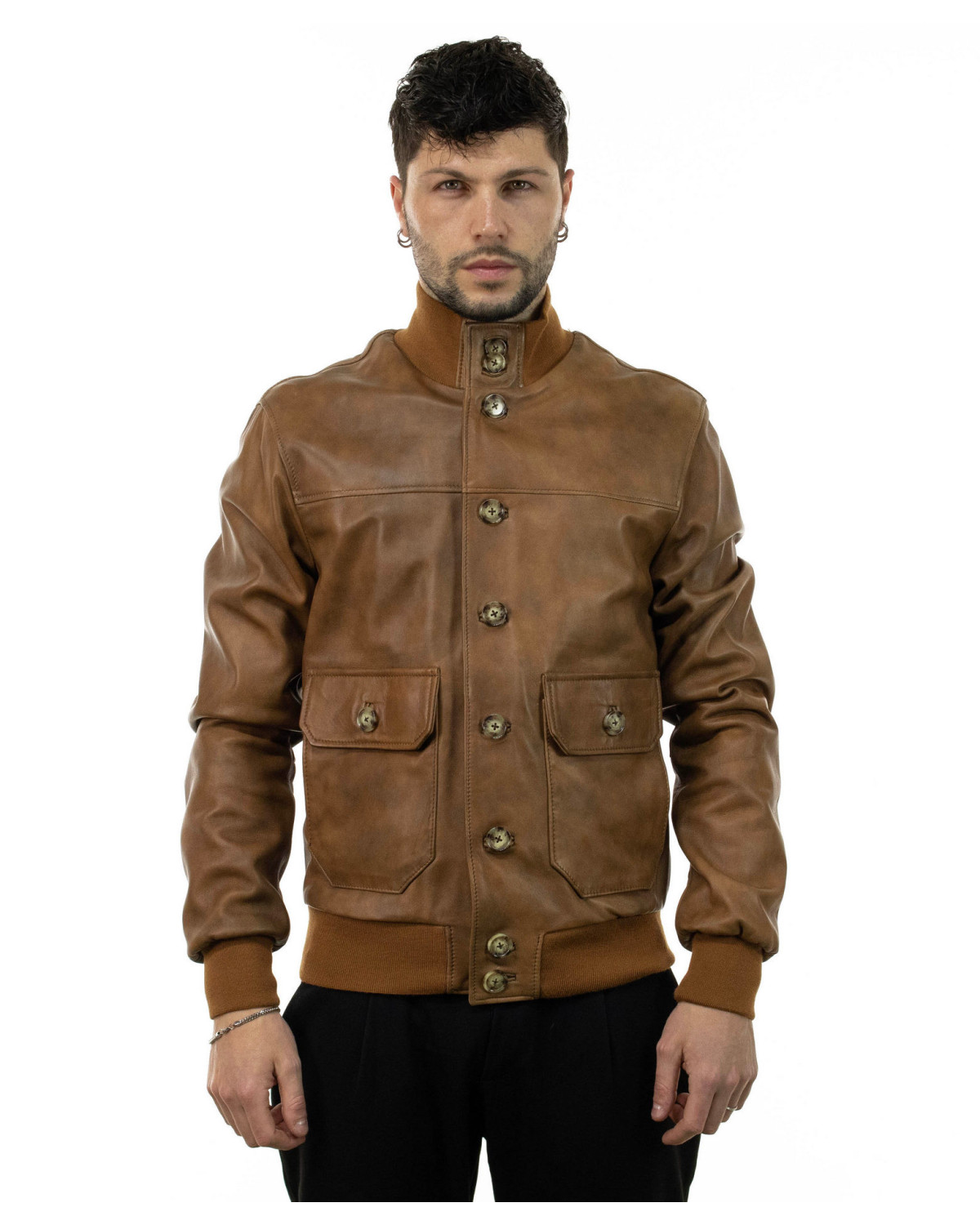 Giacca Bomber Uomo Retrò Anni ’80 – Pelle Nappa Bianca, Morbida, Made In Italy – SR Real Leather