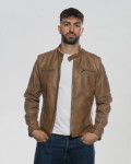 Men's Light Brown Leather Biker Jacket – U05 | Leather Trend