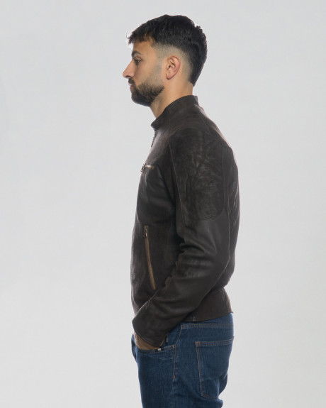 Men's Nubuck Scretched Biker Jacket – U05 | Leather Trend 2