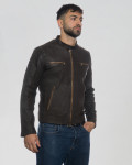 Men's leather jacket mod. biker in genuine Nabuk leather 100% made in Italy