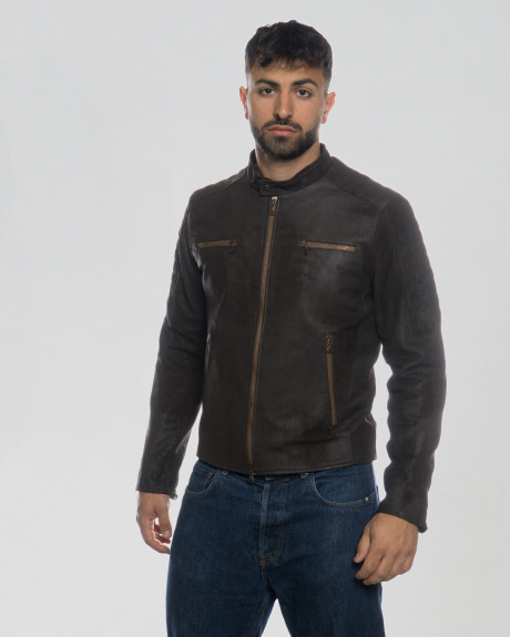 Men's Nubuck Scretched Biker Jacket – U05 | Leather Trend