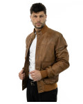 Men's Light Brown Leather Bomber Jacket – Milo | Leather Trend