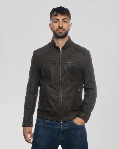 Biker uomo testa di moro Nabuk Effetto Graffiato in vera pelle 100% made in Italy