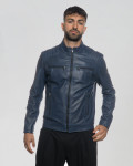 Biker in Pelle da Uomo Blu - Attila | Leather Trend
