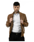 Men's Light Brown Leather Bomber Jacket – Milo | Leather Trend