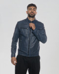 Men's Blue Leather Biker Jacket - Attila | Leather Trend