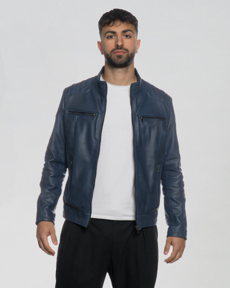 Biker in Pelle da Uomo Blu - Attila | Leather Trend 2