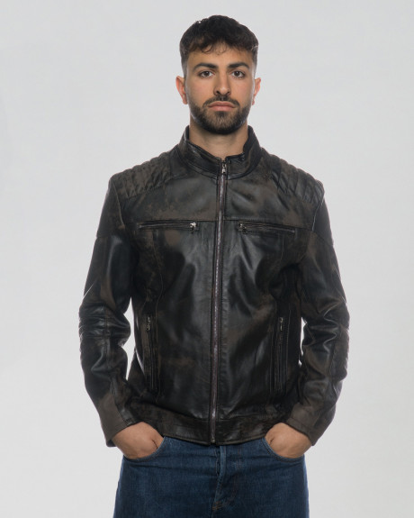 Men's Dark Brown Leather Biker Jacket - Attila | Leather Trend
