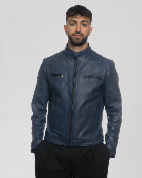 Biker Men's Blue Leather Jacket - Avatar | Leather Trend