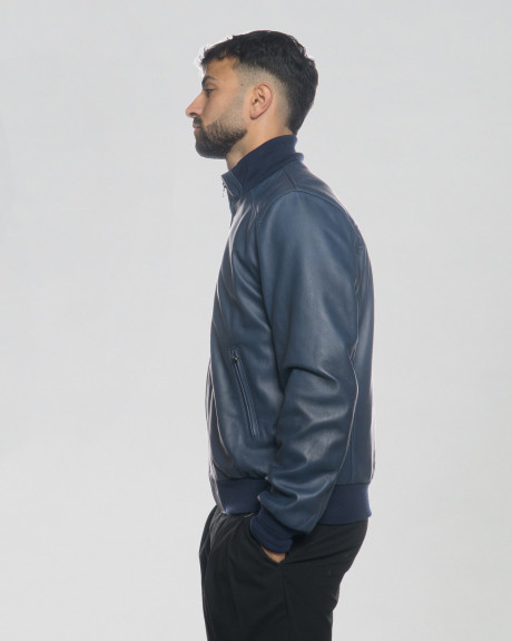 Men's Blue Leather Bomber Jacket - Marcello | Leather Trend 2