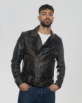 Men's Scretched Dark Brown Leather Three-Pocket Perfecto