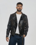 Men's Scretched Dark Brown Leather Three-Pocket Perfecto