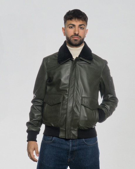 Men's Leather and Shearling Bomber Jacket - Leo | Leather Trend
