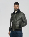 Giacca in pelle uomo mod. aviatore Verde in vera pelle 100% made in Italy
