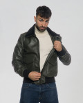 Men's leather jacket mod. Aviator in genuine Green leather 100% made in Italy