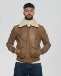 Men's leather jacket mod. Aviator in genuine Light Brown leather 100% made in Italy