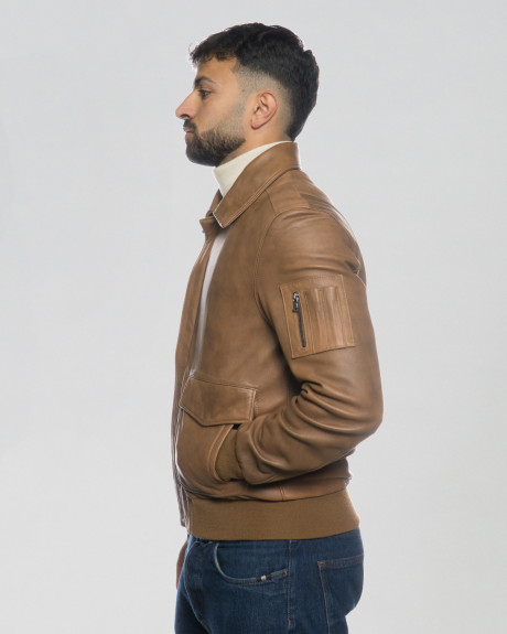 Men's Leather Bomber Jacket - Leo | Leather Trend 2