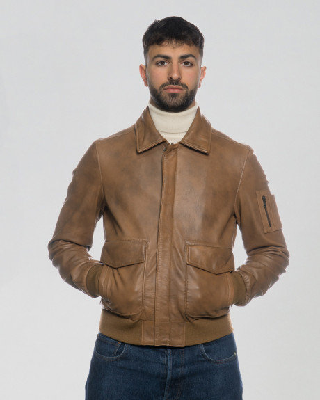 Men's Leather Bomber Jacket - Leo | Leather Trend