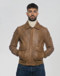 Men's leather jacket mod. pilota in genuine Light Brown leather 100% made in Italy