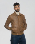 Men's leather jacket mod. pilota in genuine Light Brown leather 100% made in Italy