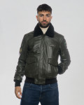 Green Leather and Shearling Bomber Jacket - Dante | Leather Trend