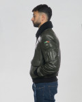 Green Leather and Shearling Bomber Jacket - Dante | Leather Trend
