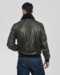 Green Leather and Shearling Bomber Jacket - Dante | Leather Trend