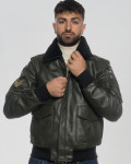 Green Leather and Shearling Bomber Jacket - Dante | Leather Trend
