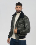 Green Leather and Shearling Bomber Jacket - Dante | Leather Trend