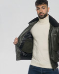 Green Leather and Shearling Bomber Jacket - Dante | Leather Trend