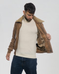 Bomber in Pelle e Montone Cuoio - Dante | Leather Trend