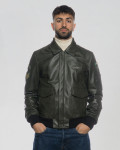 Men's Green Leather Bomber Jacket - Dante | Leather Trend