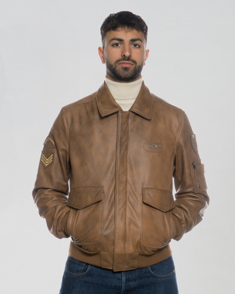Bomber in Pelle da Uomo Cuoio - Dante | Leather Trend