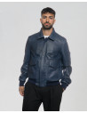 Giacca uomo mod. Bomber Blu in vera pelle 100% made in Italy