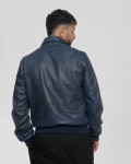 Giacca uomo mod. Bomber Blu in vera pelle 100% made in Italy