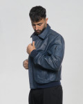 Giacca uomo mod. Bomber Blu in vera pelle 100% made in Italy
