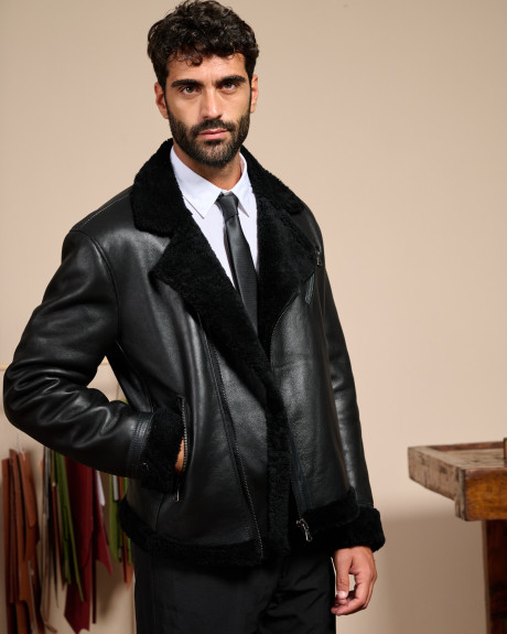 Men's leather and shearling perfecto - Alberto | Leather Trend