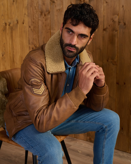 Bomber in Pelle e Montone Cuoio - Dante | Leather Trend 2