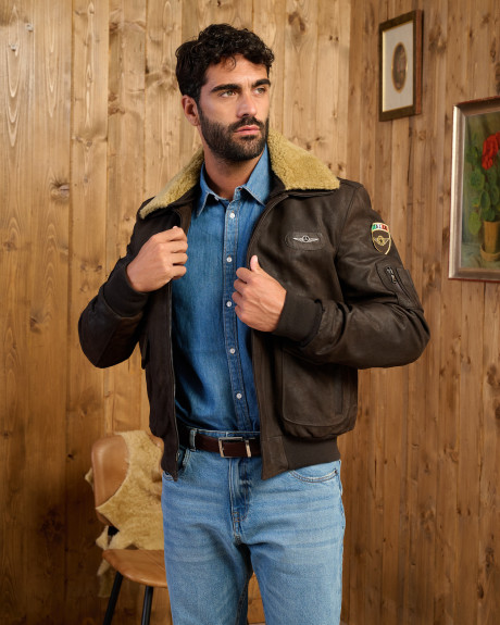 Bomber in Nabuk Antichizzato e Montone - Dante | Leather Trend