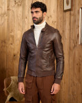 Men's Brown Leather Bomber Jacket - Napoli | Leather Trend