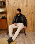 Carlo Bis – Men’s Dark Brown Shearling Bomber Jacket
