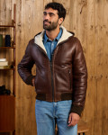 Carlo - Bomber Uomo in Shearling Testa di Moro con Cappuccio