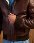 Carlo - Bomber Uomo in Shearling Testa di Moro con Cappuccio