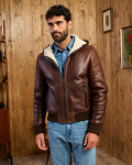 Carlo - Bomber Uomo in Shearling Testa di Moro con Cappuccio